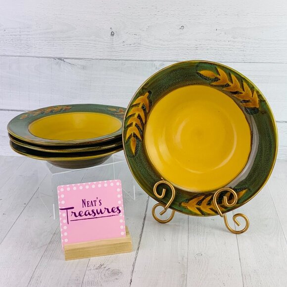 Baum Brothers Style Eye DRY BAMBOO Stoneware Brown Gold Speckle Bowls Set of 4 - Picture 1 of 11